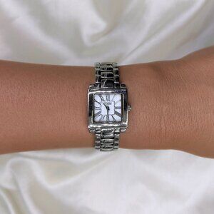 Caravelle by Bulova Tank Watch, Y2K Silver Tone Bracelet Watch